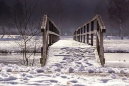 Winter snow bridge over river